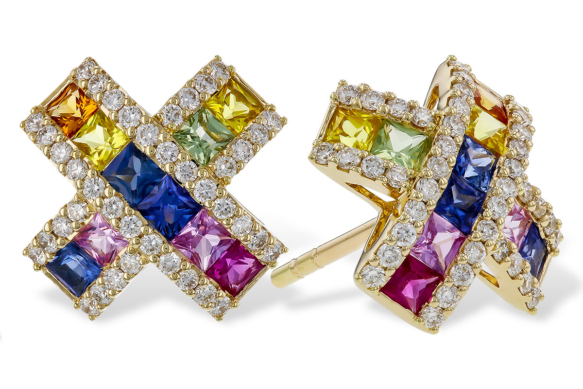 E275-39302: EARRINGS 1.00 MULTI-COLOR SAPPH 1.38 TGW